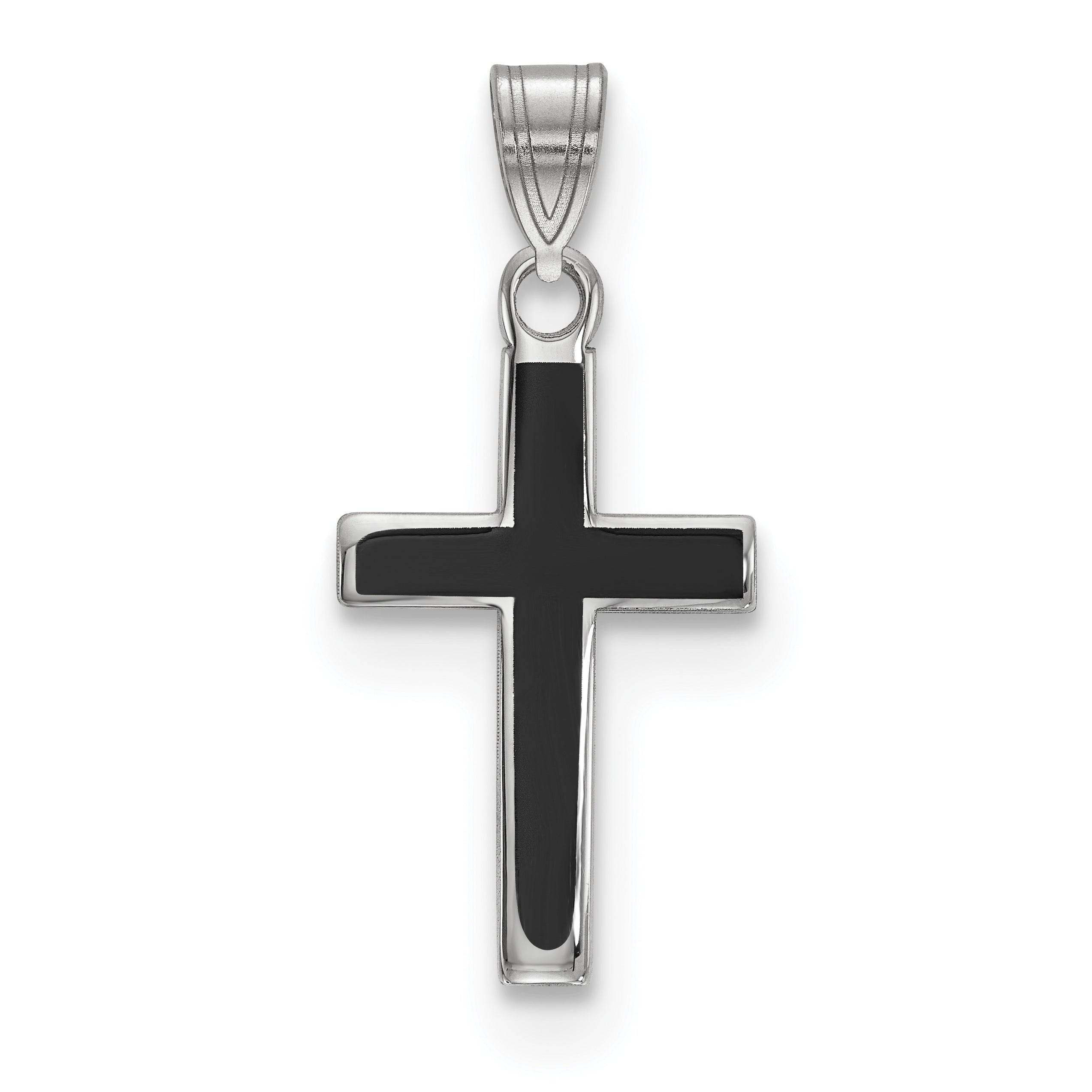 Sterling Silver Rhodium-Plated Black Enameled Cross Charm