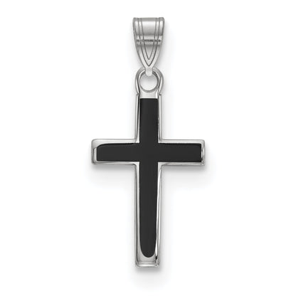 Sterling Silver Rhodium-Plated Black Enameled Cross Charm