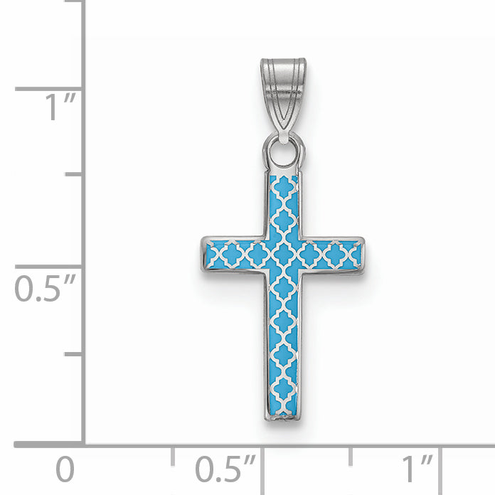 Sterling Silver Rhodium-Plated Blue Enameled Cross Hatch Charm