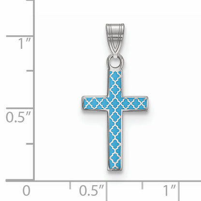 Sterling Silver Rhodium-Plated Blue Enameled Cross Hatch Charm