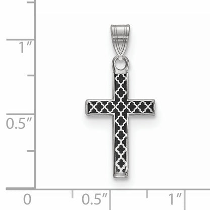 Sterling Silver Rhodium-Plated Black Enameled Cross Hatch Charm