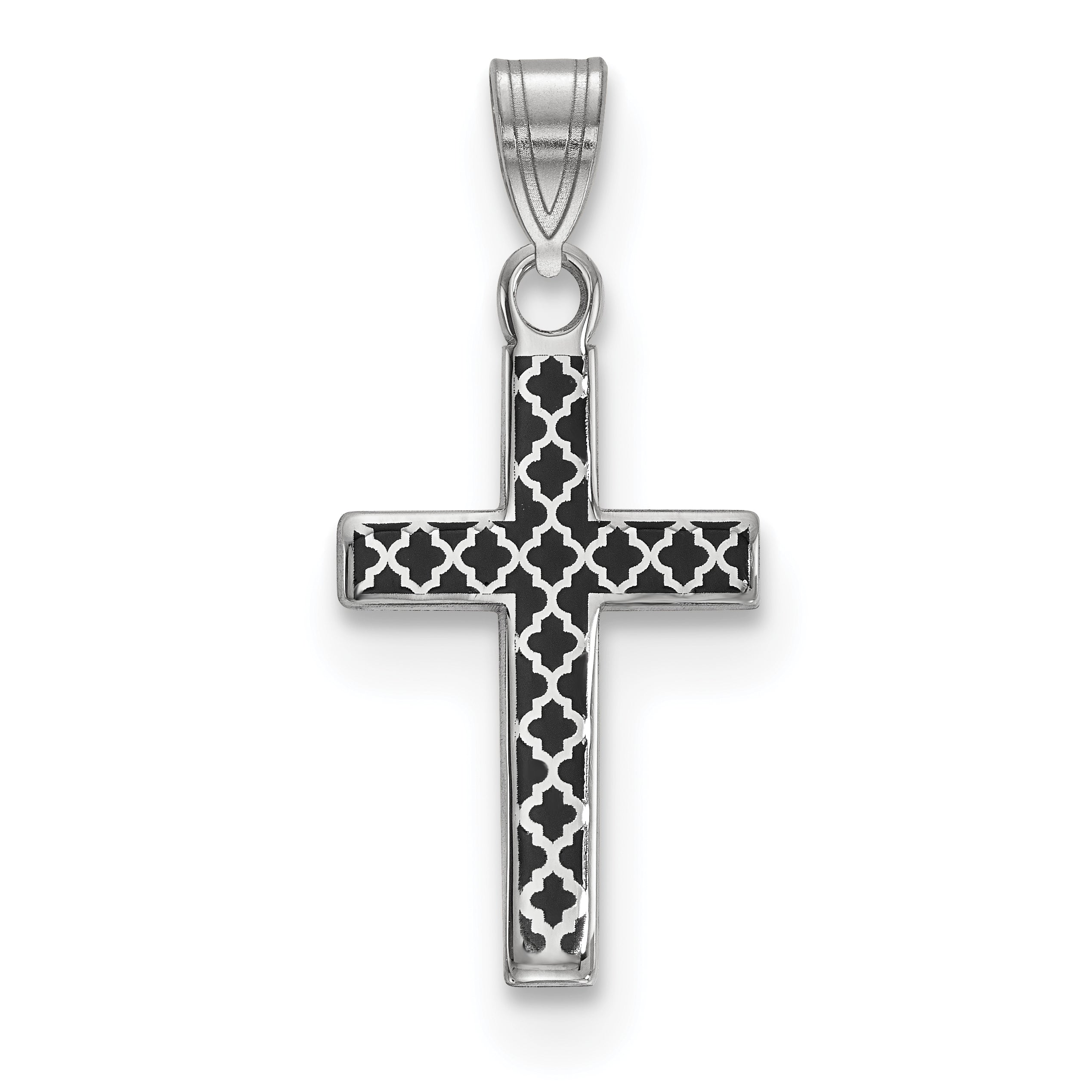 Sterling Silver Rhodium-Plated Black Enameled Cross Hatch Charm
