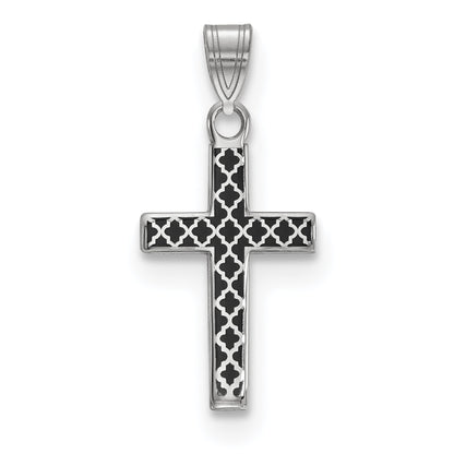 Sterling Silver Rhodium-Plated Black Enameled Cross Hatch Charm