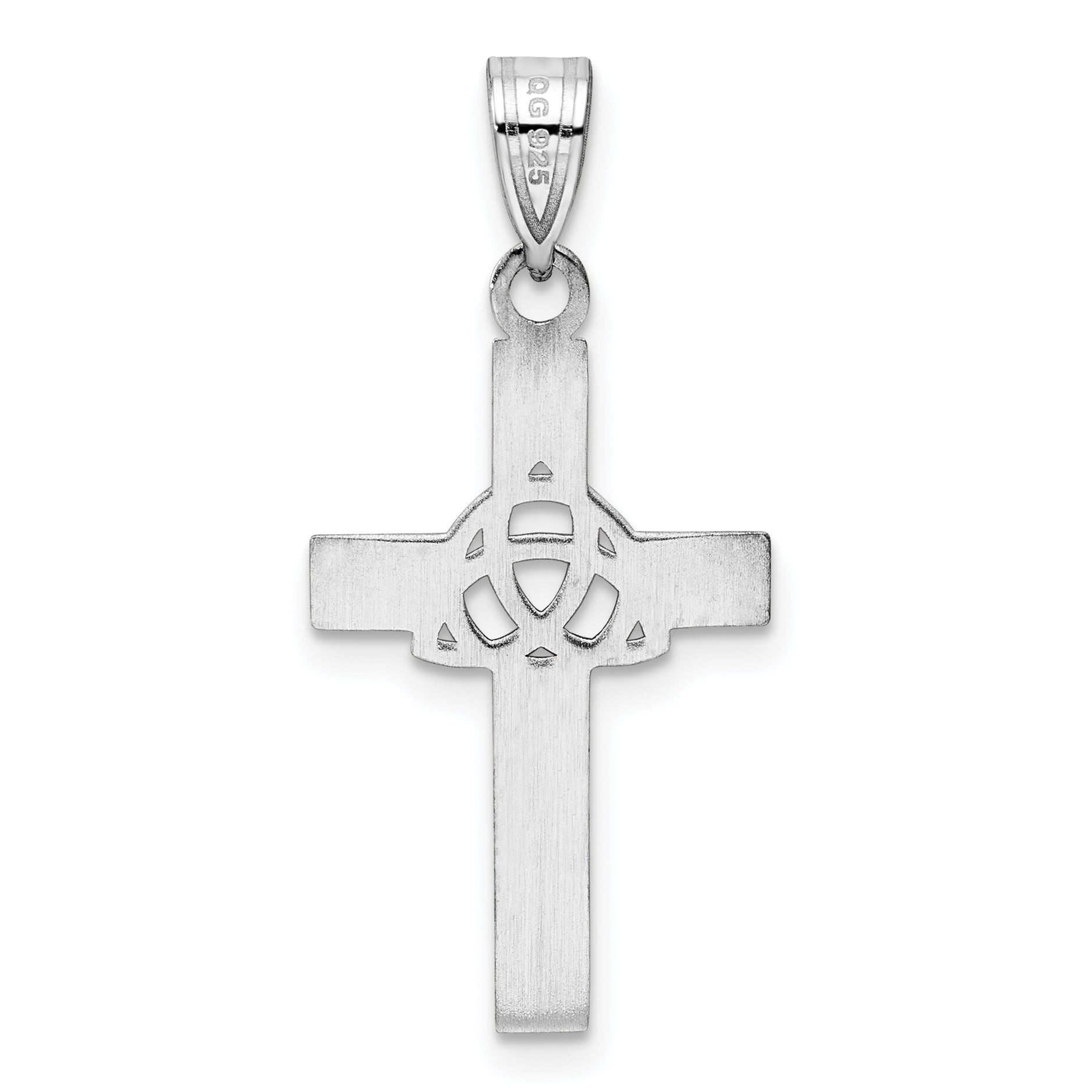 Sterling Silver Rhodium-Plated Black Enameled Trilogy Cross Charm
