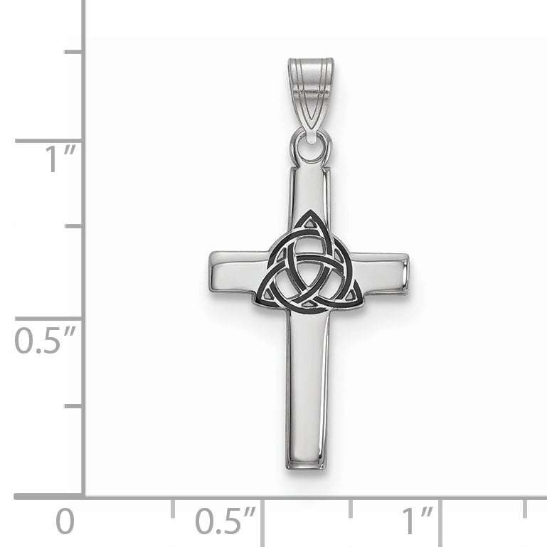 Sterling Silver Rhodium-Plated Black Enameled Trilogy Cross Charm