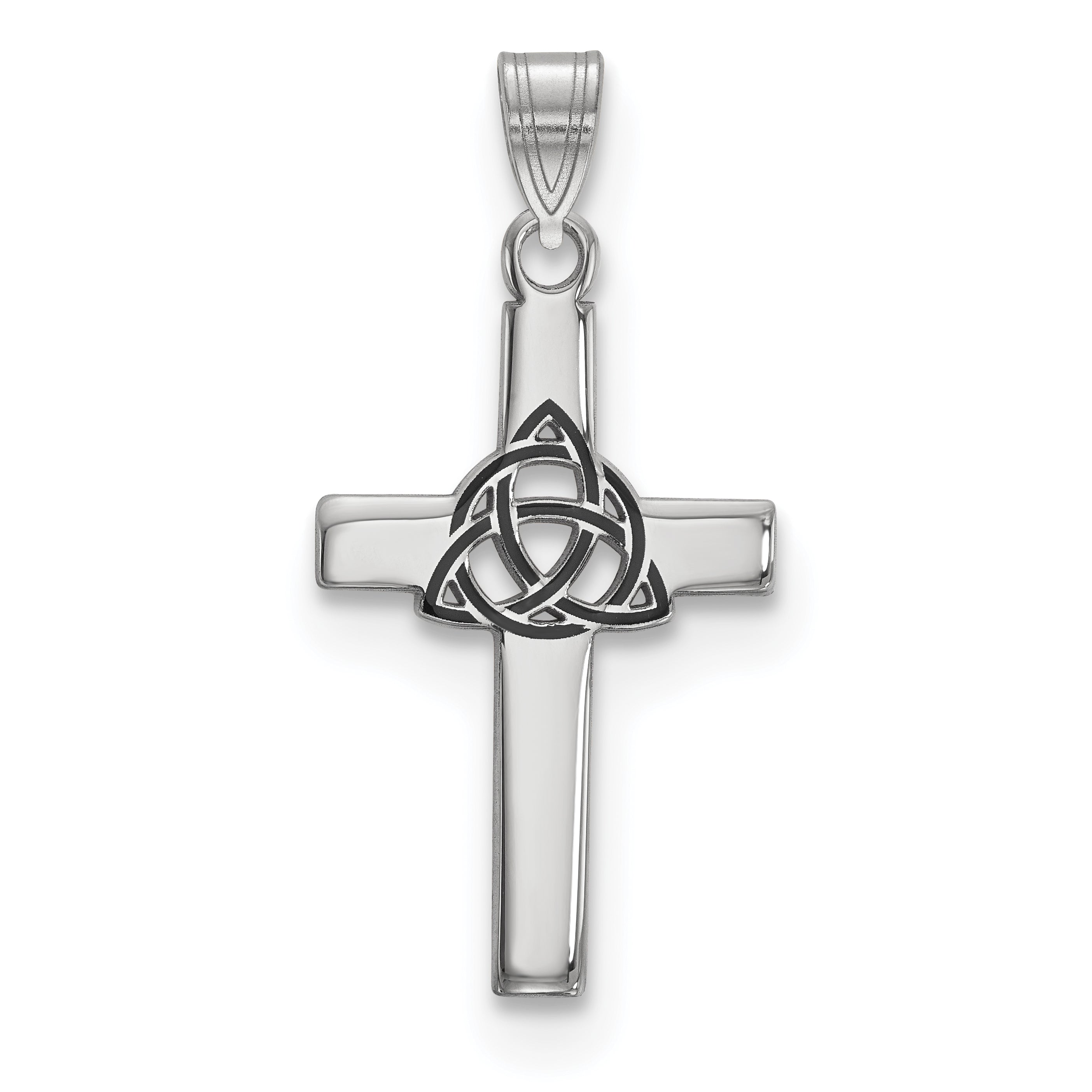 Sterling Silver Rhodium-Plated Black Enameled Trilogy Cross Charm