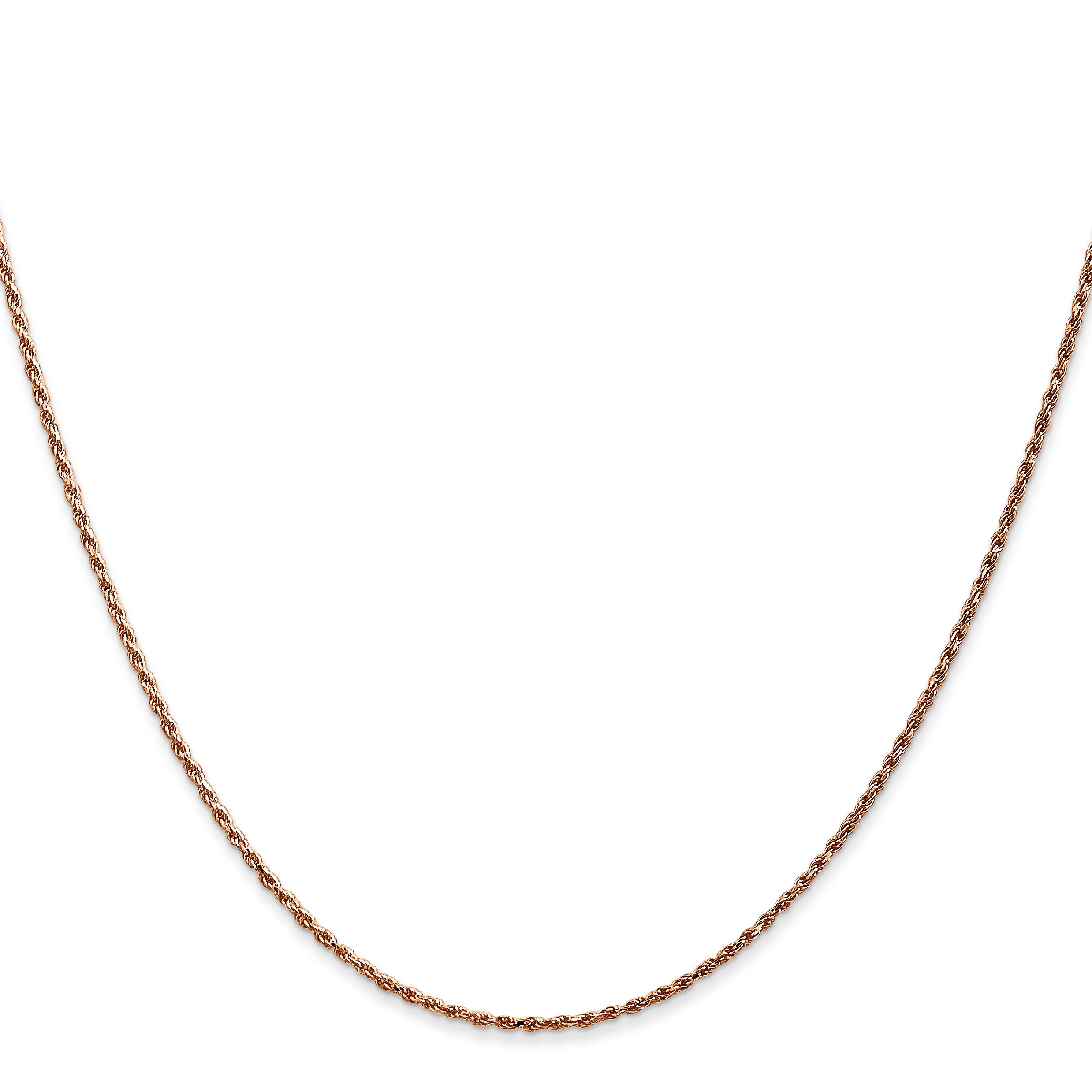 14K Rose Gold 24 Inch 1mm Diamond-Cut Man Made Rope With Lobster Clasp Chain Necklace