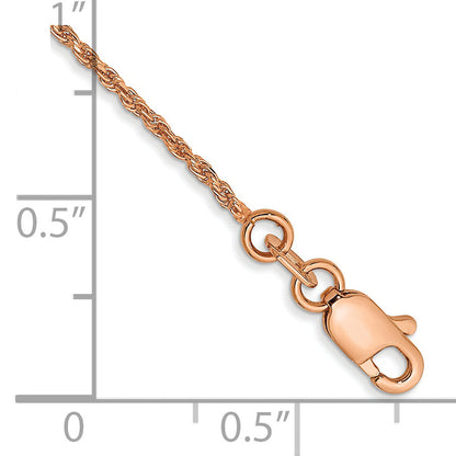 14K Rose Gold 7 Inch 1mm Diamond-Cut Man Made Rope With Lobster Clasp Chain Bracelet