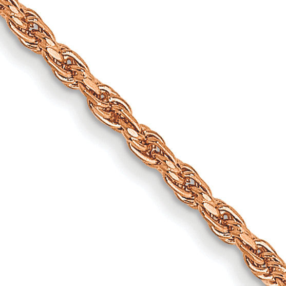 14K Rose Gold 16 Inch 1mm Diamond-Cut Man Made Rope With Lobster Clasp Chain Necklace