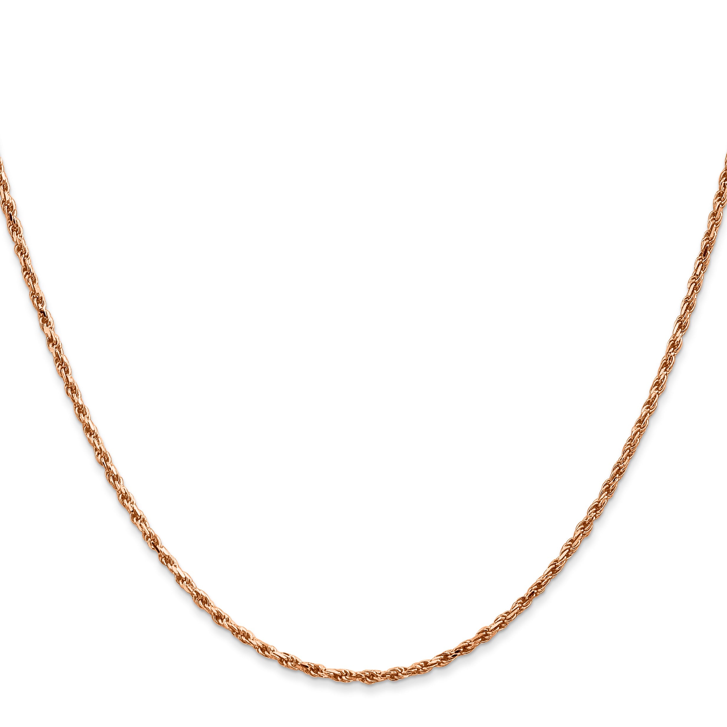 14K Rose Gold 30 Inch 1.8mm Diamond-Cut Man Made Rope With Lobster Clasp Chain Necklace