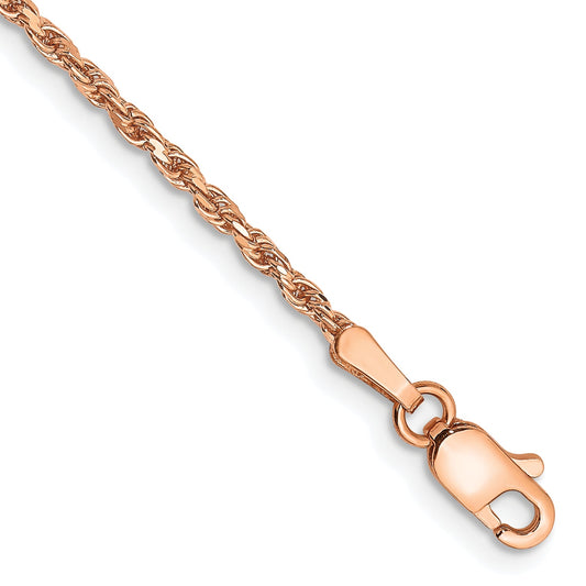 14K Rose Gold 9 Inch 1.8mm Diamond-Cut Man Made Rope With Lobster Clasp Anklet