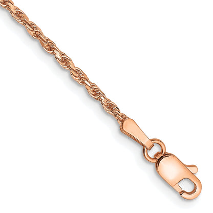 14K Rose Gold 7 Inch 1.8mm Diamond-Cut Man Made Rope With Lobster Clasp Chain Bracelet