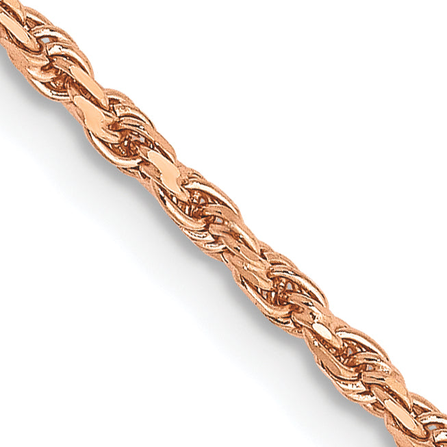 14K Rose Gold 20 Inch 1.8mm Diamond-Cut Man Made Rope With Lobster Clasp Chain Necklace