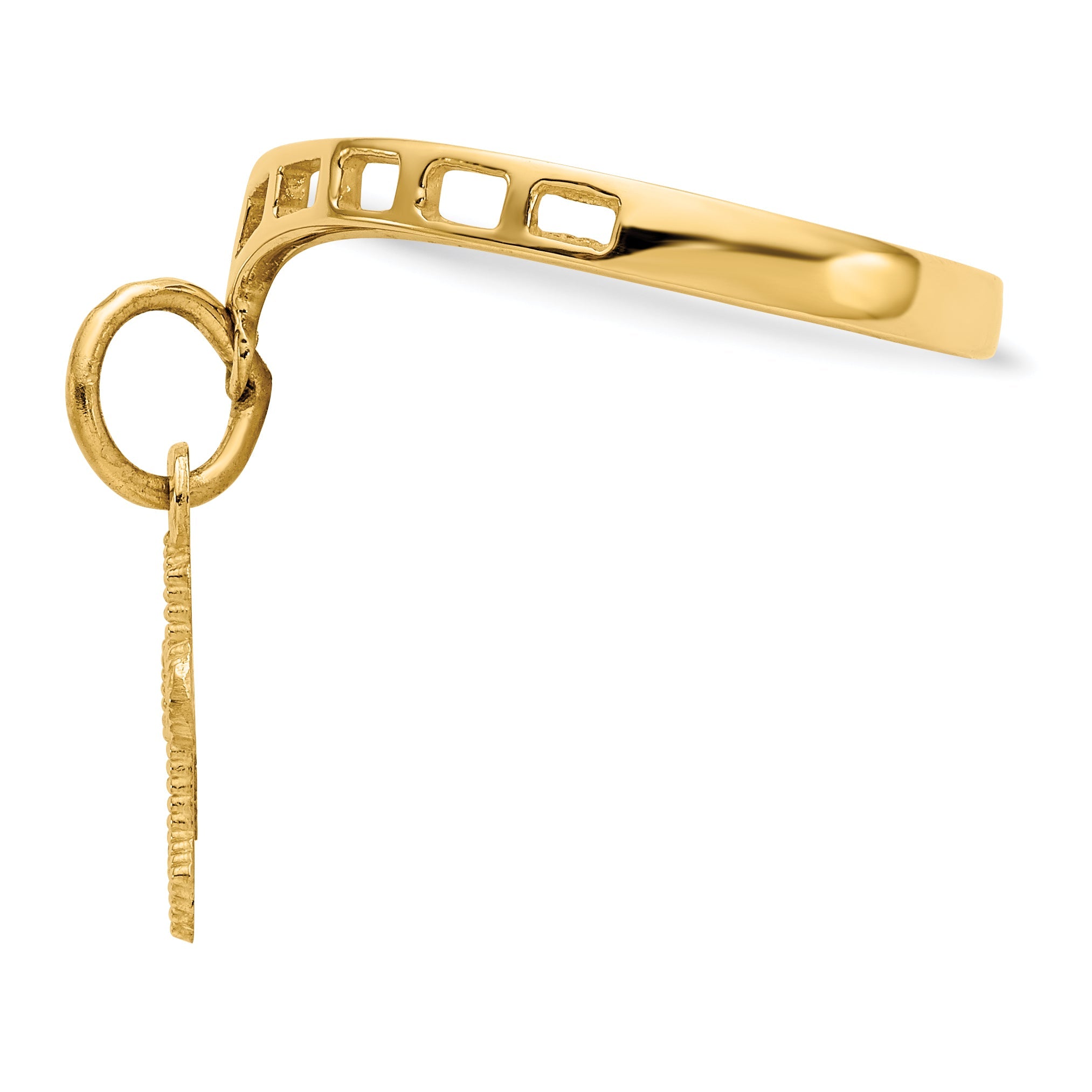 14K Yellow Gold Polished Cross Dangle Charm Ring