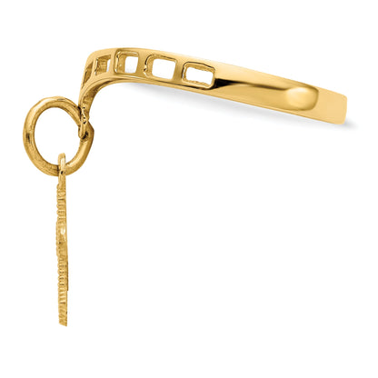 14K Yellow Gold Polished Cross Dangle Charm Ring