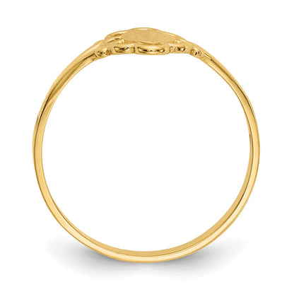14K Yellow Gold Filigree Oval Polished Center Baby Signet Ring