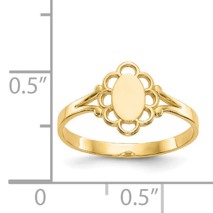 14K Yellow Gold Filigree Oval Polished Center Baby Signet Ring