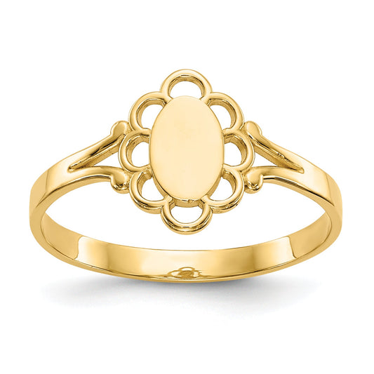 14K Yellow Gold Filigree Oval Polished Center Baby Signet Ring