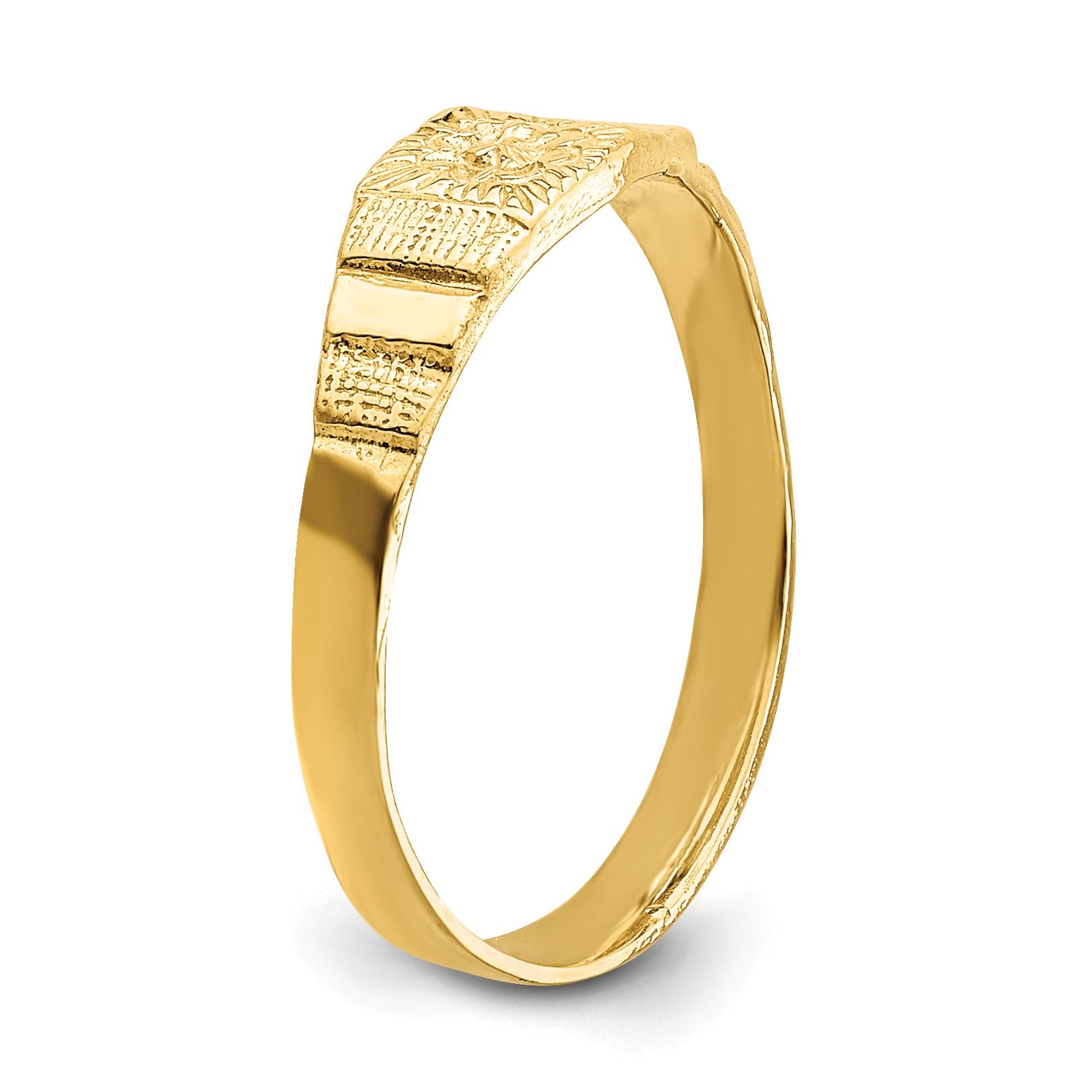 14K Yellow Gold Flower Center Engraved Baby Band