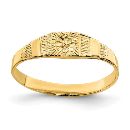 14K Yellow Gold Flower Center Engraved Baby Band