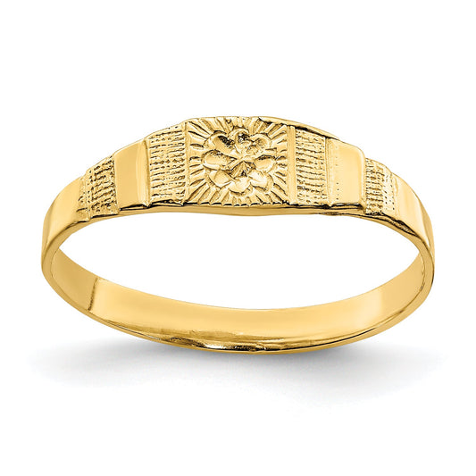 14K Yellow Gold Flower Center Engraved Baby Band