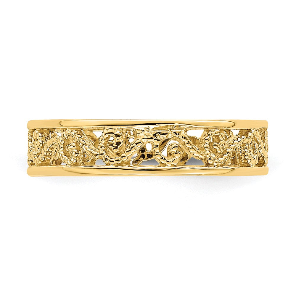 14K Yellow Gold Beaded Scroll Cut-Out Band Child'S Ring