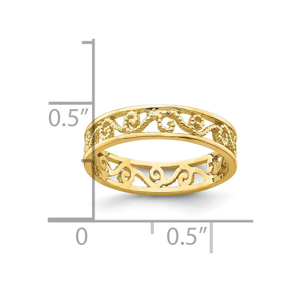 14K Yellow Gold Beaded Scroll Cut-Out Band Child'S Ring