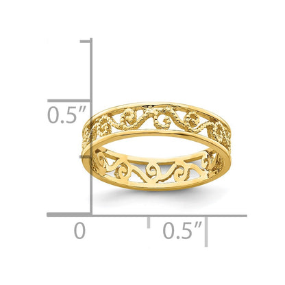 14K Yellow Gold Beaded Scroll Cut-Out Band Child'S Ring