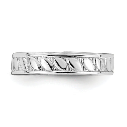14K White Gold Adjustable Leaf Engraved Design Toe Ring