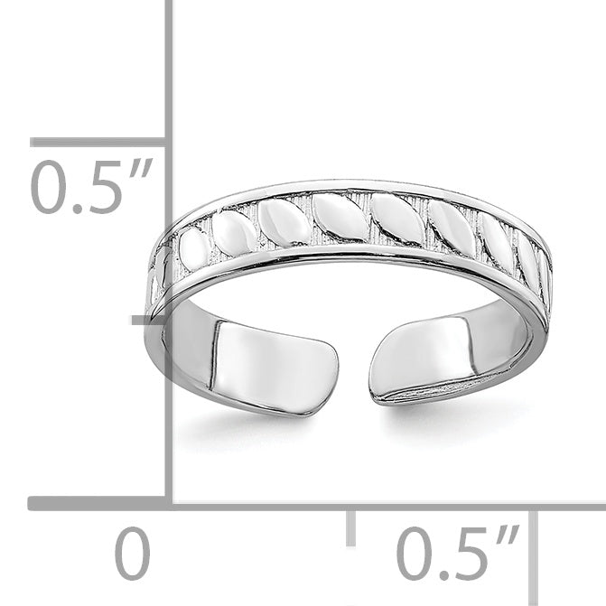 14K White Gold Adjustable Leaf Engraved Design Toe Ring
