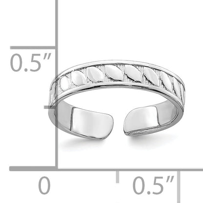 14K White Gold Adjustable Leaf Engraved Design Toe Ring