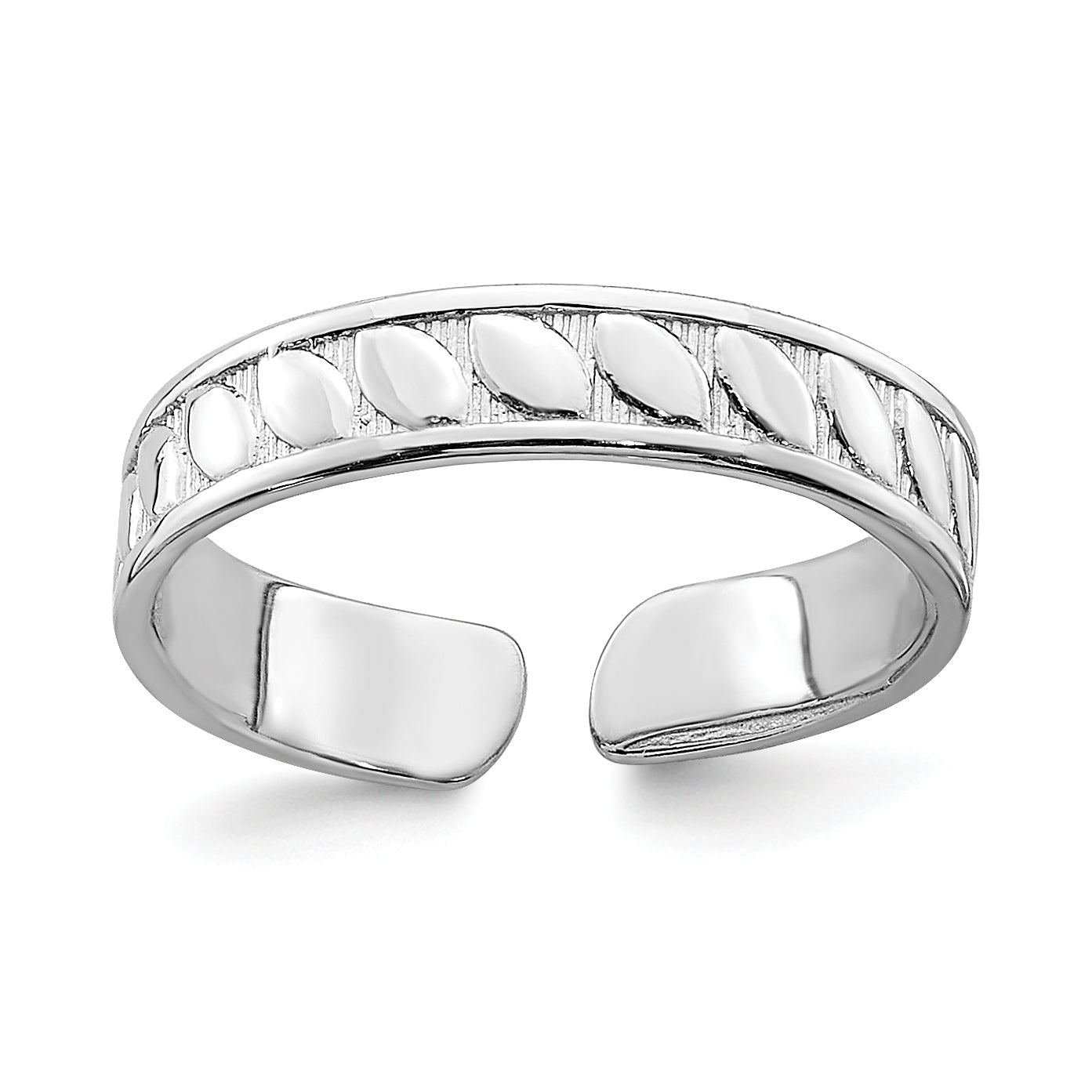 14K White Gold Adjustable Leaf Engraved Design Toe Ring