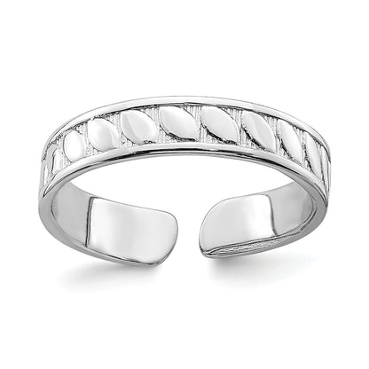 14K White Gold Adjustable Leaf Engraved Design Toe Ring