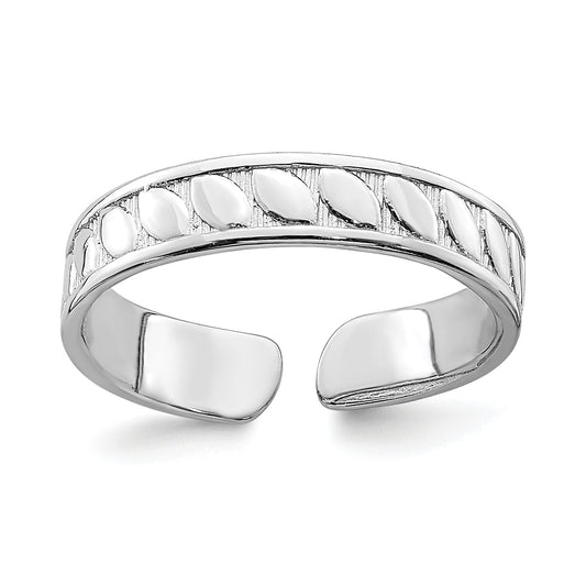 14K White Gold Adjustable Leaf Engraved Design Toe Ring
