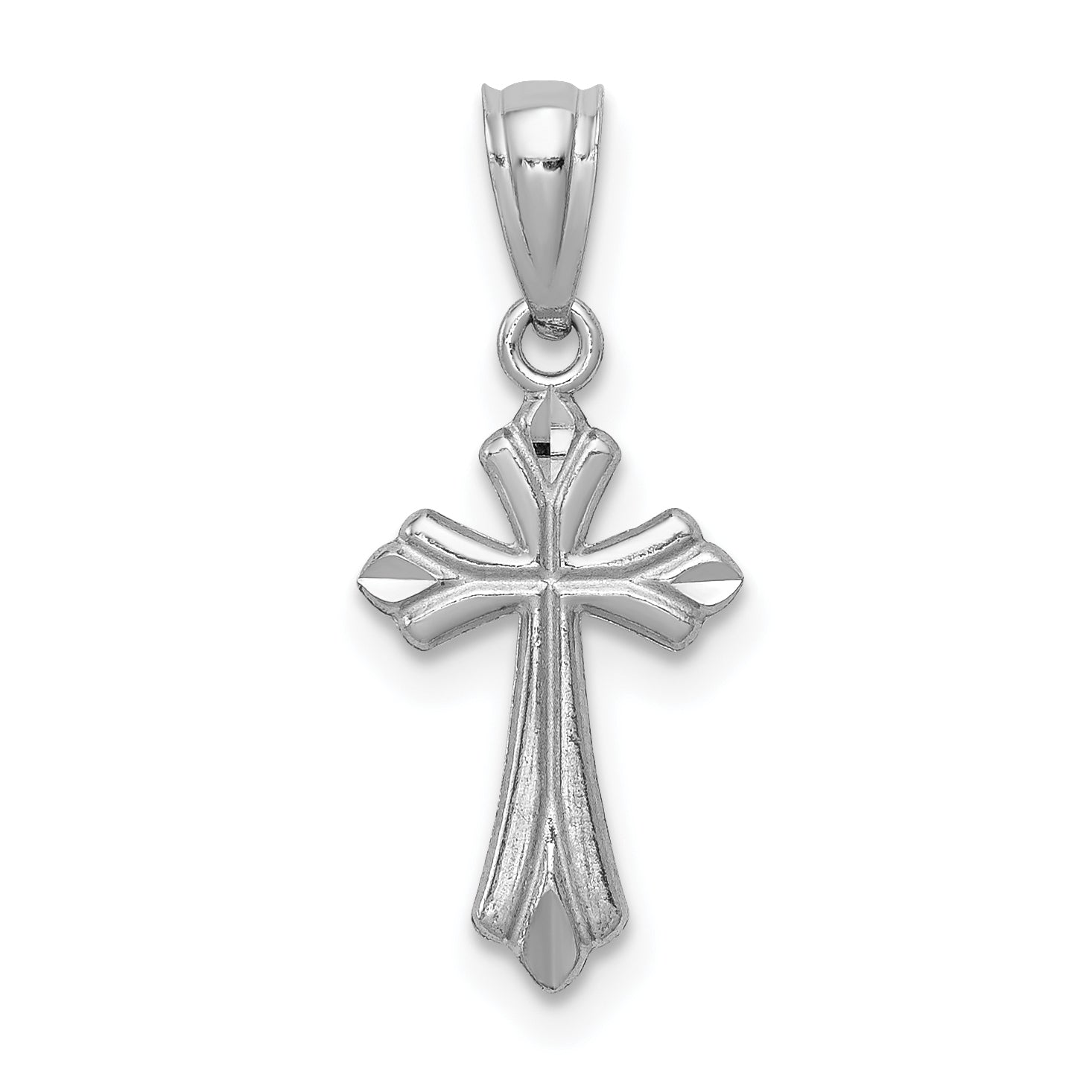 14K White Gold Budded Cross Charm