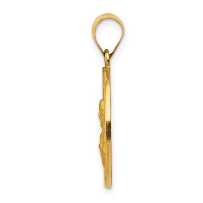 14K Yellow Gold Sacred Heart Of Jesus Medal Hollow Round Pendant