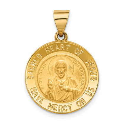 14K Yellow Gold Sacred Heart Of Jesus Medal Hollow Round Pendant
