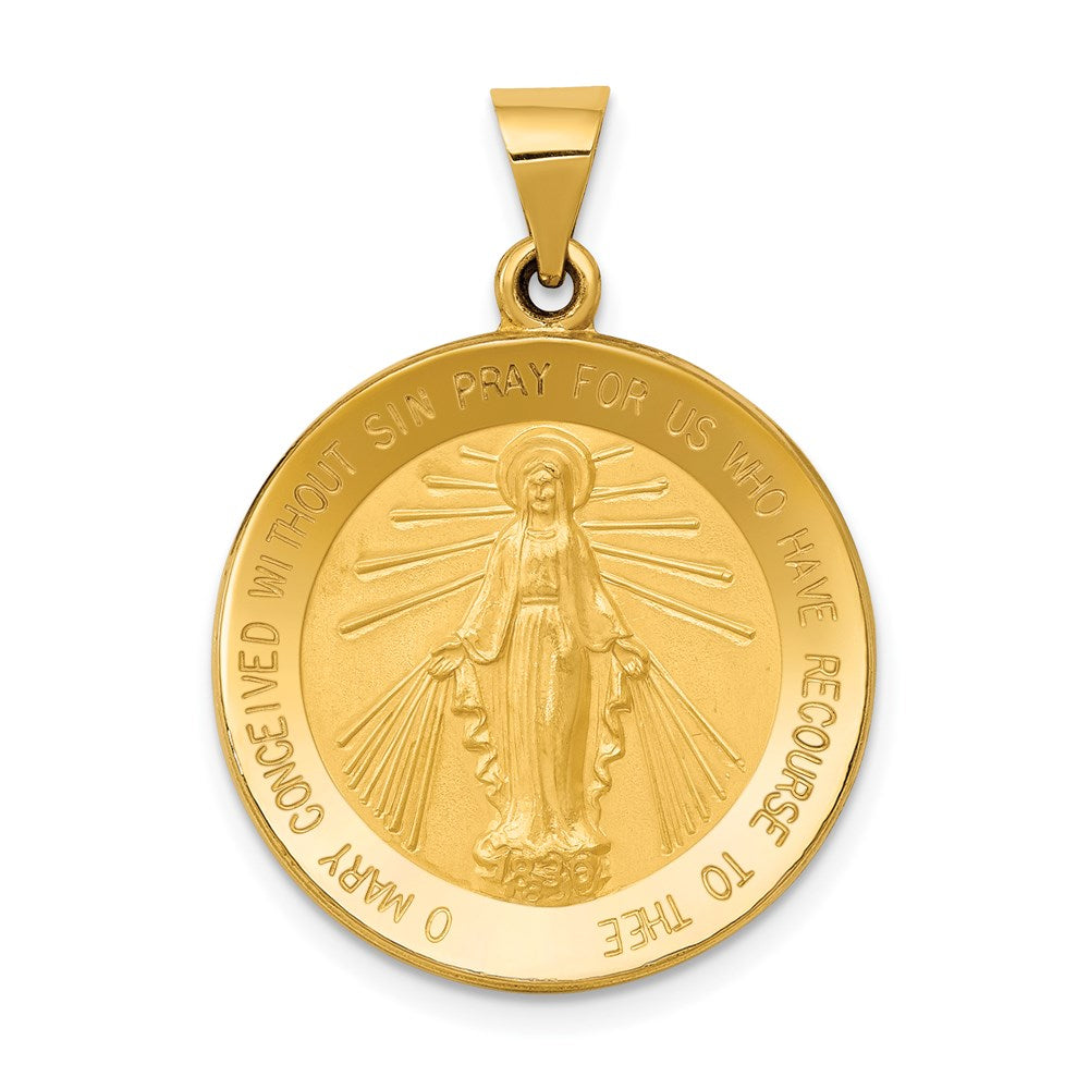 14K Yellow Gold Miraculous Medal Hollow Pendant