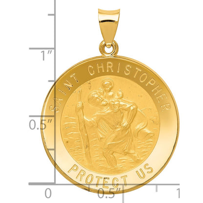 14K Yellow Gold Saint Christopher Medal Hollow Pendant