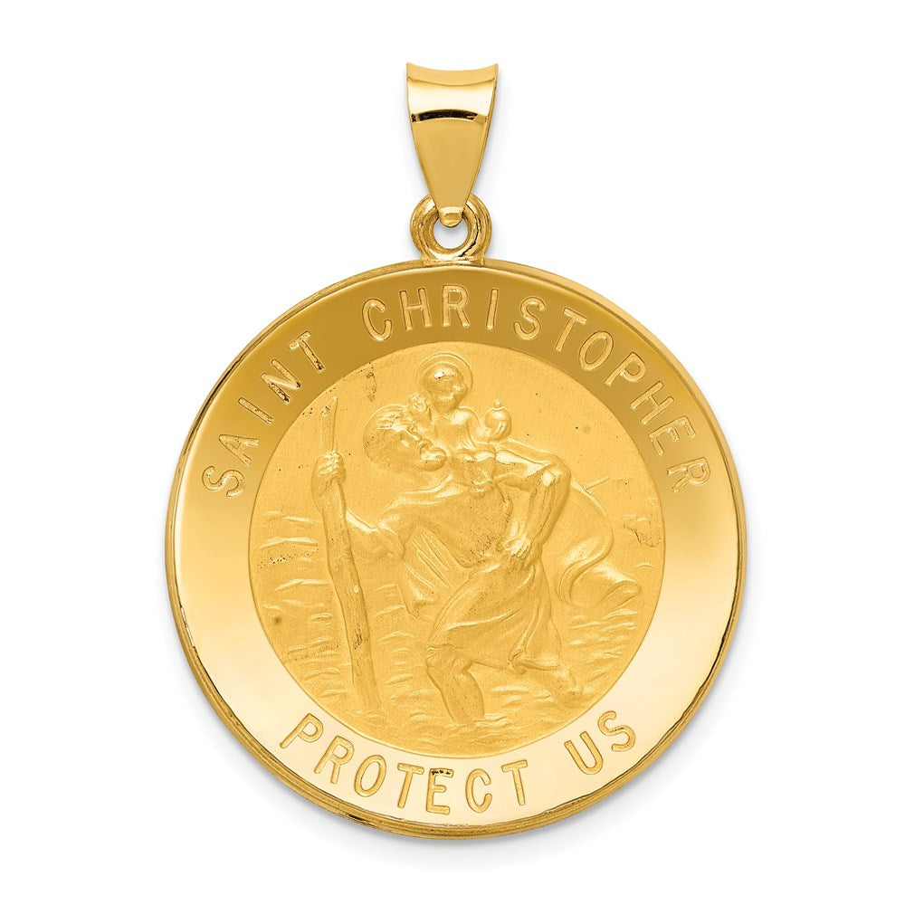 14K Yellow Gold Saint Christopher Medal Hollow Pendant