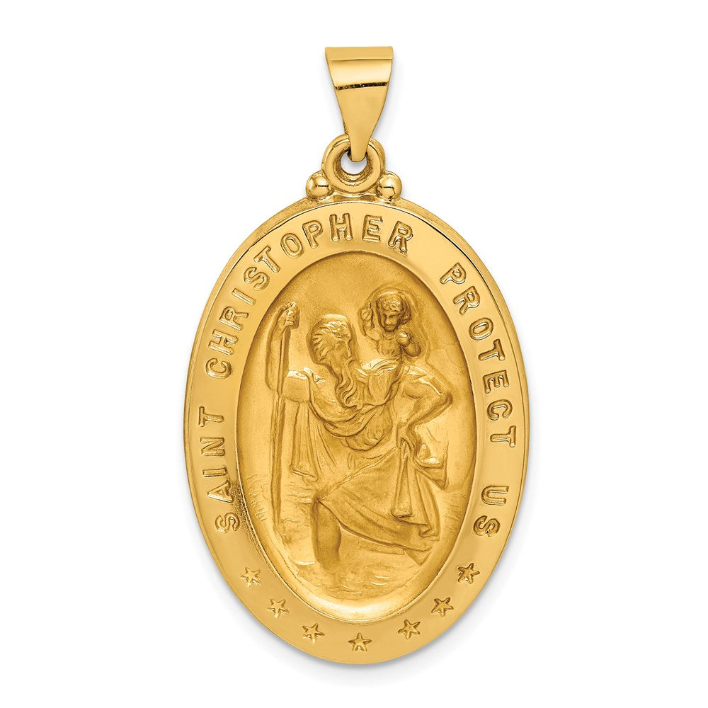 14K Yellow Gold Saint Christopher Medal Hollow Pendant