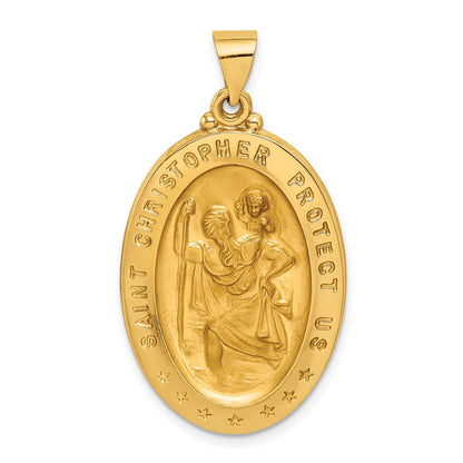 14K Yellow Gold Saint Christopher Medal Hollow Pendant