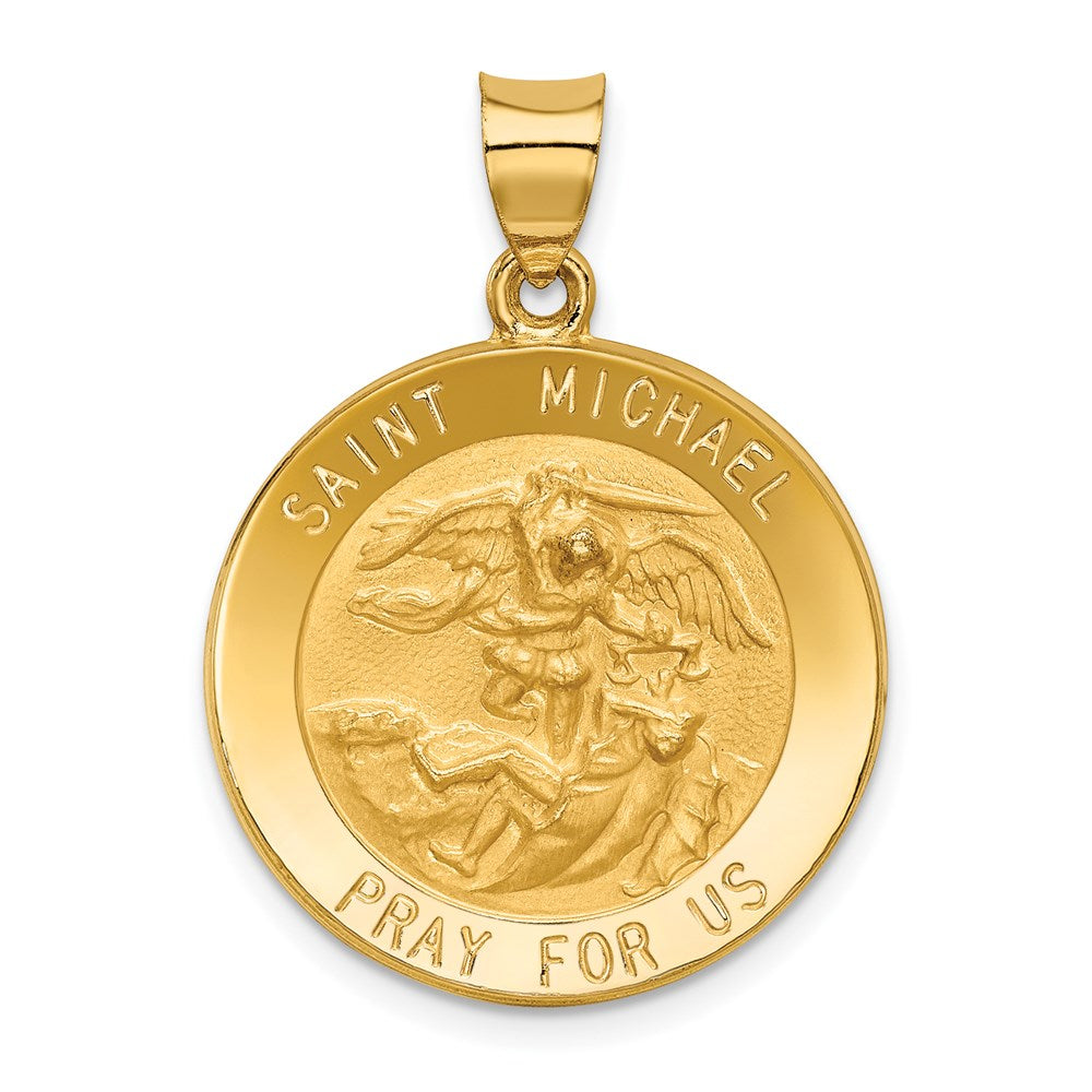14K Yellow Gold Saint Michael Medal Hollow Pendant