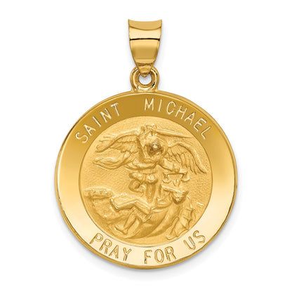 14K Yellow Gold Saint Michael Medal Hollow Pendant