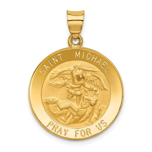 14K Yellow Gold Saint Michael Medal Hollow Pendant