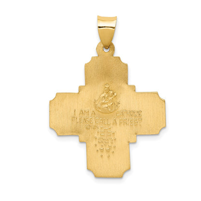 14K Yellow Gold Four-Way Religious Medal Hollow Pendant