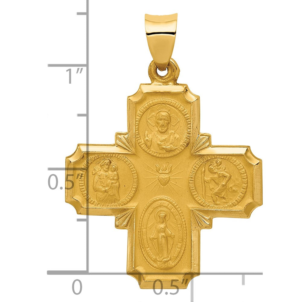 14K Yellow Gold Four-Way Religious Medal Hollow Pendant