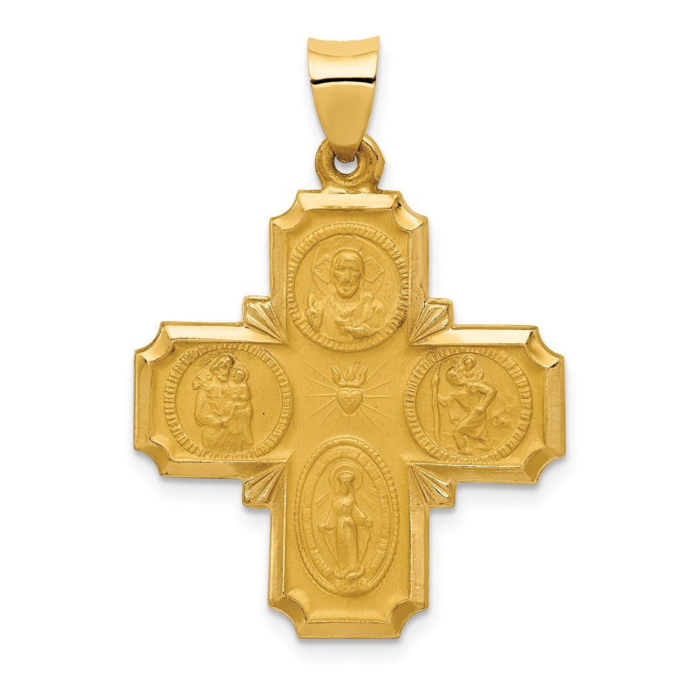 14K Yellow Gold Four-Way Religious Medal Hollow Pendant