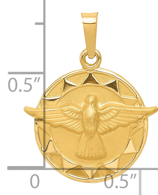 14K Yellow Gold Holy Spirit Medal Hollow Round Pendant