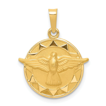 14K Yellow Gold Holy Spirit Medal Hollow Round Pendant